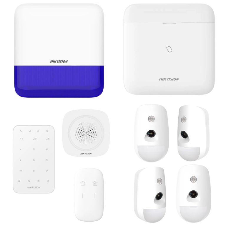 Wireless Alarm Kit (10 Peaces), 1x indoor siren, 1x outdoor siren, 4x PIR Camera, 1x LED keypad, 2x key fob